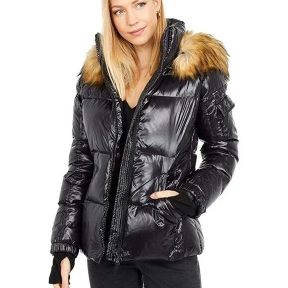 S13 Allie Down Puffer Hooded Warm Winter Jacket Womens M, XL SLIM FIT Black - Picture 1 of 14